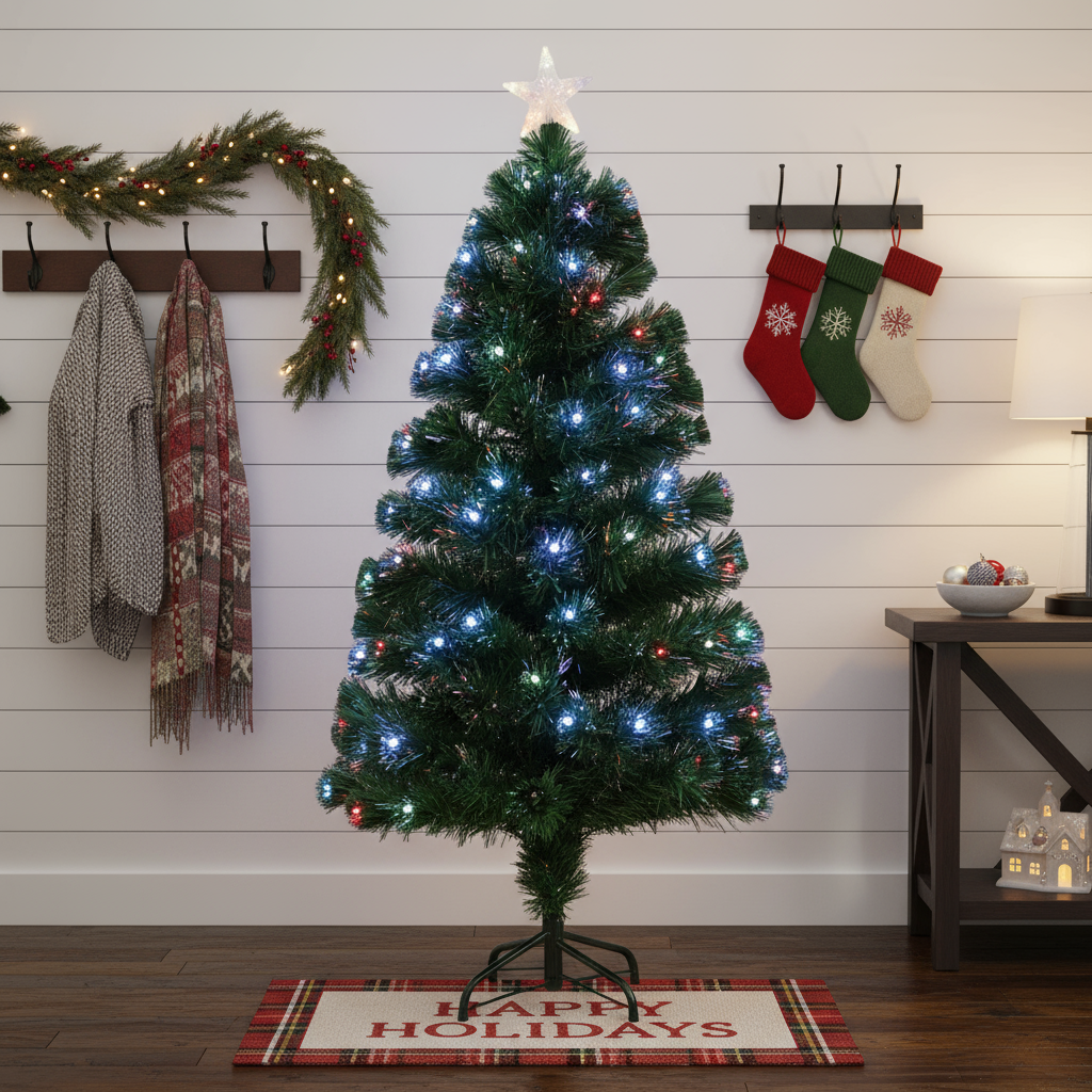 Christmas LED Fibre Optic Tree with Colour Changing Lights & Star 210 Branches 6 Ft (180cm) 1pc