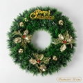 Christmas Tinsel Wreath Metallic Gold Holly Berrie with Merry Christmas 38cm Dia 1pc
