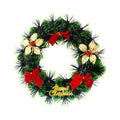 Christmas Tinsel Wreath Metallic Gold Holly Berrie with Merry Christmas 24cm Dia 1pc