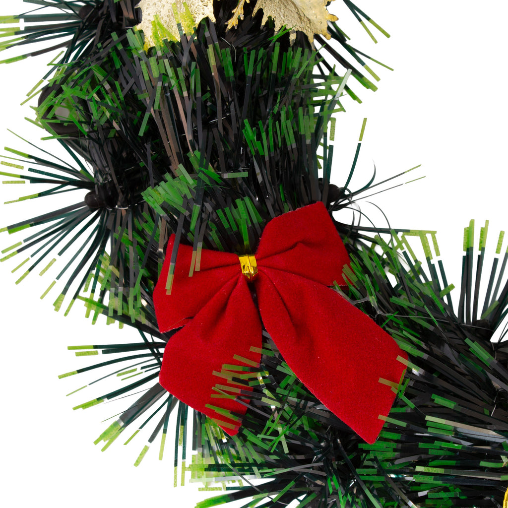 Christmas Tinsel Wreath Metallic Gold Holly Berrie with Merry Christmas 24cm Dia 1pc