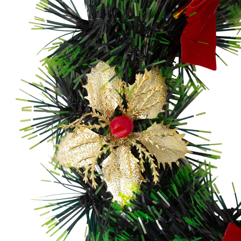Christmas Tinsel Wreath Metallic Gold Holly Berrie with Merry Christmas 24cm Dia 1pc