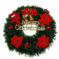Christmas Tinsel Wreath Red Poinsettia & Bells with Merry Christmas Green 38cm Dia 1pc
