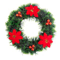 Christmas Tinsel Wreath Red Poinsettia & Bauble Green 30cm Dia 1pc