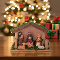 Christmas Wooden Crib Nativity scene with figurines Cow with Deer 15 X 10.5cm 5 pc1 Box