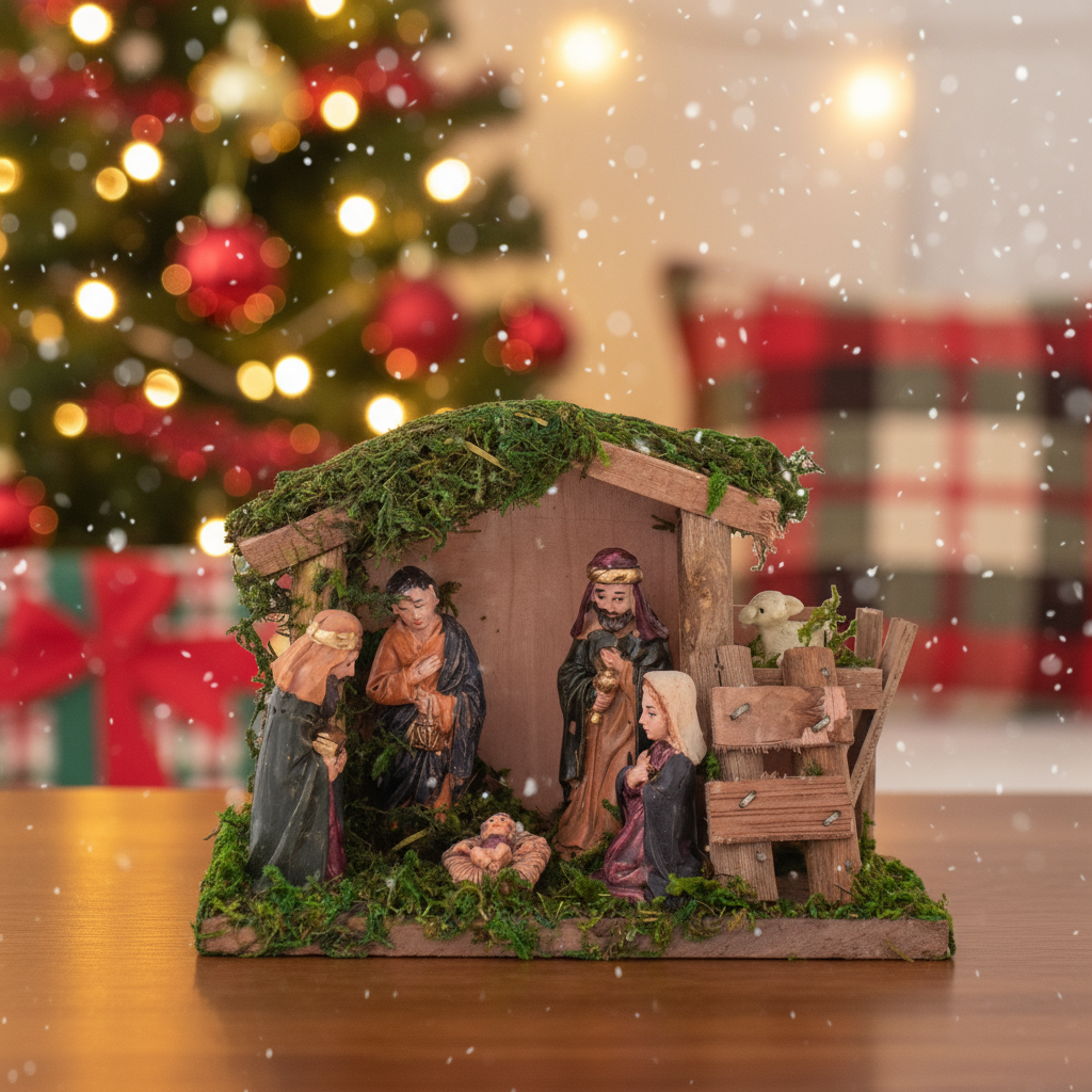 Christmas Wooden Crib Nativity scene with figurines Sheep 15 X 10.5cm 6pcs1 Box