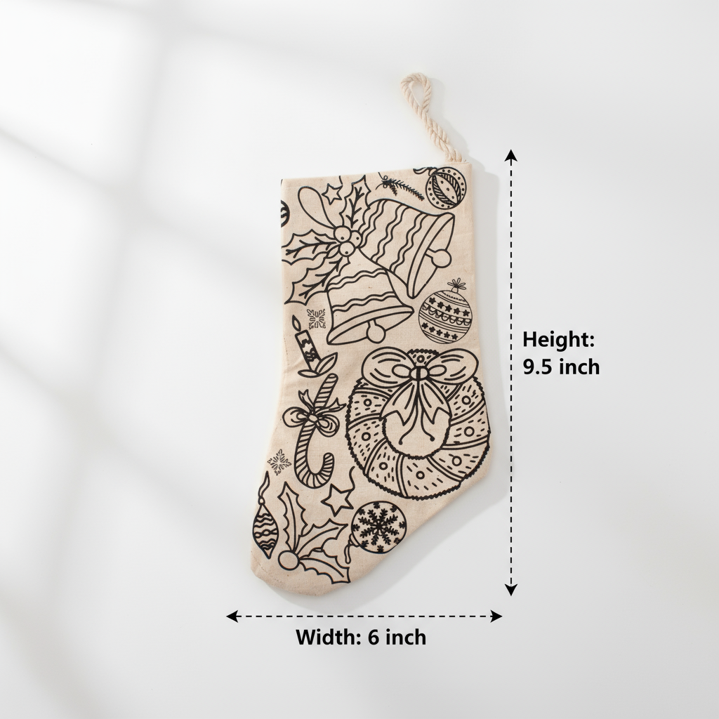 Christmas Pre-Printed Colour Your Own Stocking Festive Celebration Approx 9.5 x 6inch 1pc
