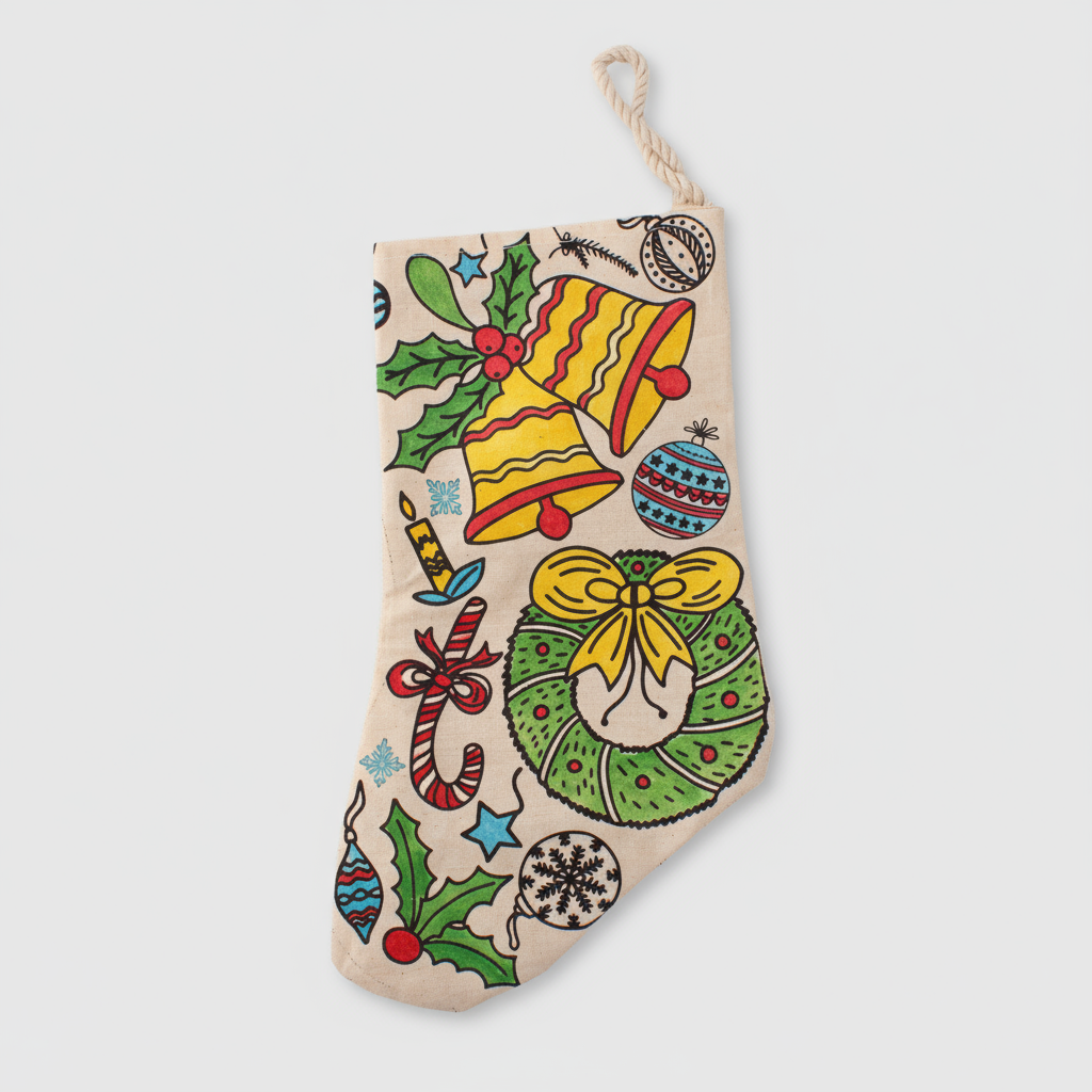 Christmas Pre-Printed Colour Your Own Stocking Festive Celebration Approx 9.5 x 6inch 1pc