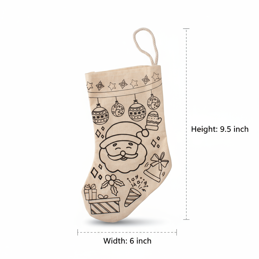 Christmas Pre-Printed Colour Your Own Stocking Christmas Celebration Approx 9.5 x 6inch 1pc