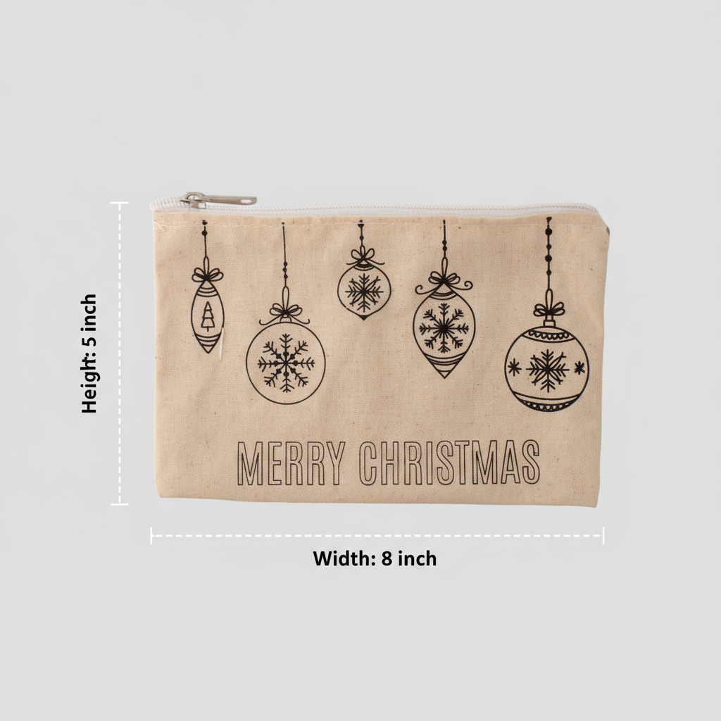 Christmas Pre-Printed Colour Your Own Zipper Pouch Merry Christmas Approx 8 x 5in 1pouch