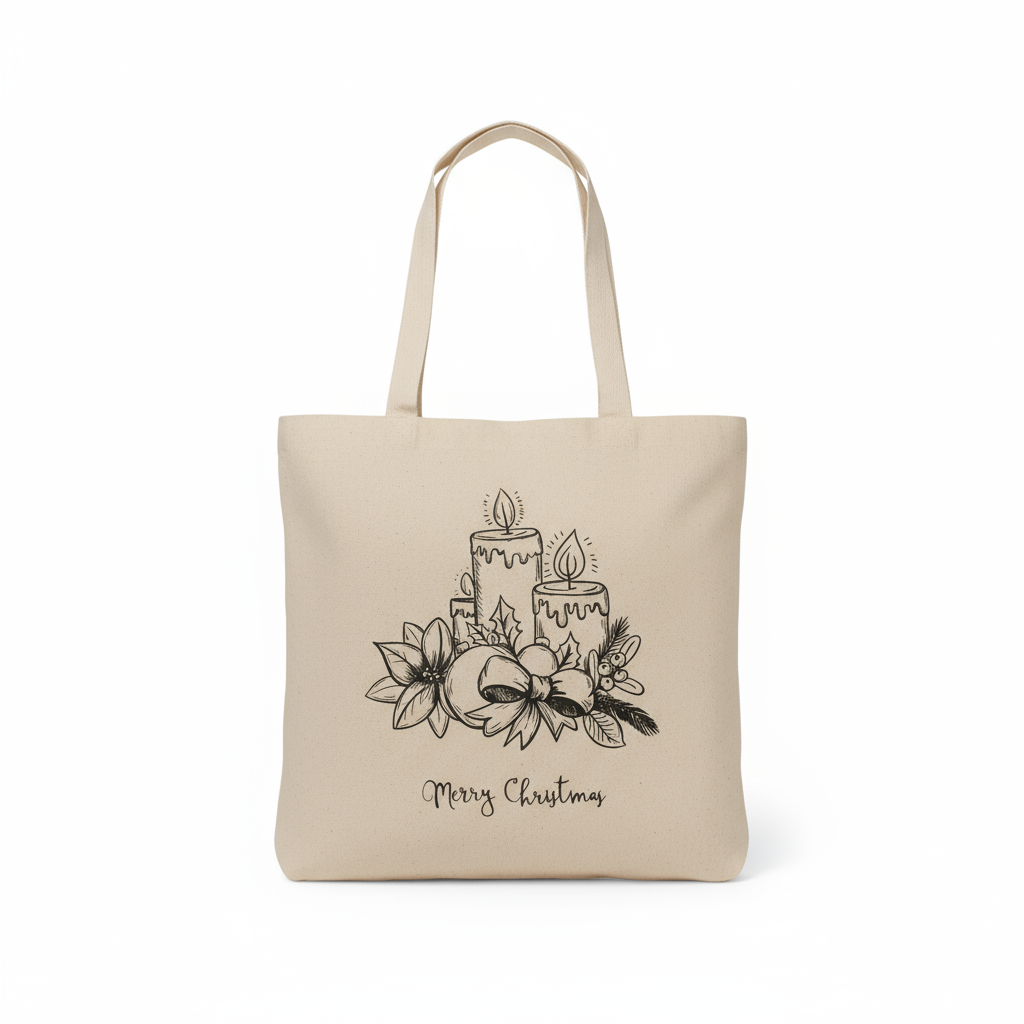 Christmas Pre-Printed Colour Your Own Tote Bag Christmas Candles Approx 12.75 x 12.75inch 1Bag