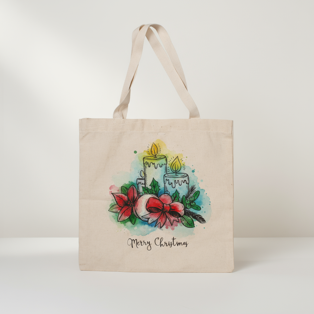 Christmas Pre-Printed Colour Your Own Tote Bag Christmas Candles Approx 12.75 x 12.75inch 1Bag