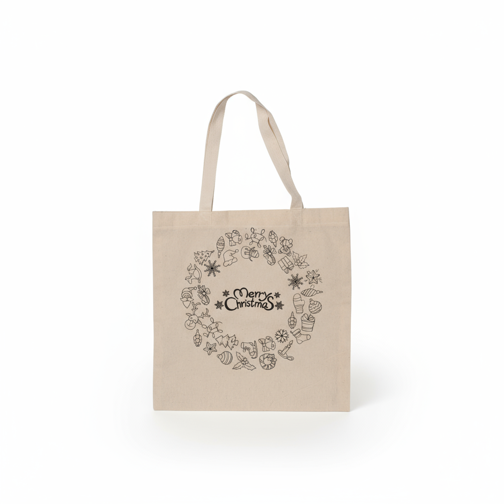 Christmas Pre-Printed Colour Your Own Tote Bag - Celebrate Christmas Approx 12.75 x 12.75inch 1bag