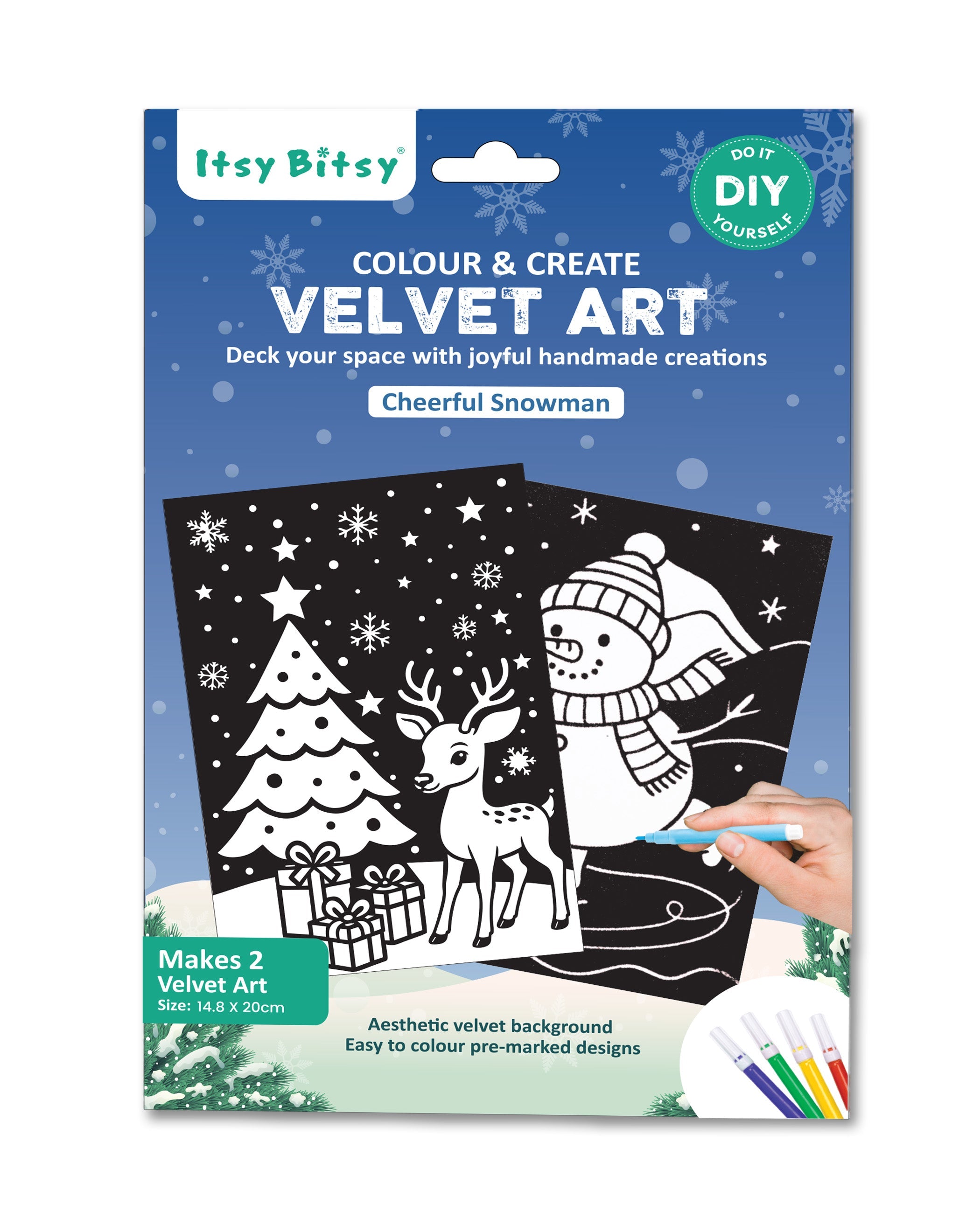 Christmas DIY Velvet Decor Kit Cheerful Snowman Includes 12 Mini Sketch pens and 2 Velvet Boards Approx - 25.7 x16.7 x 2 cm 1Box