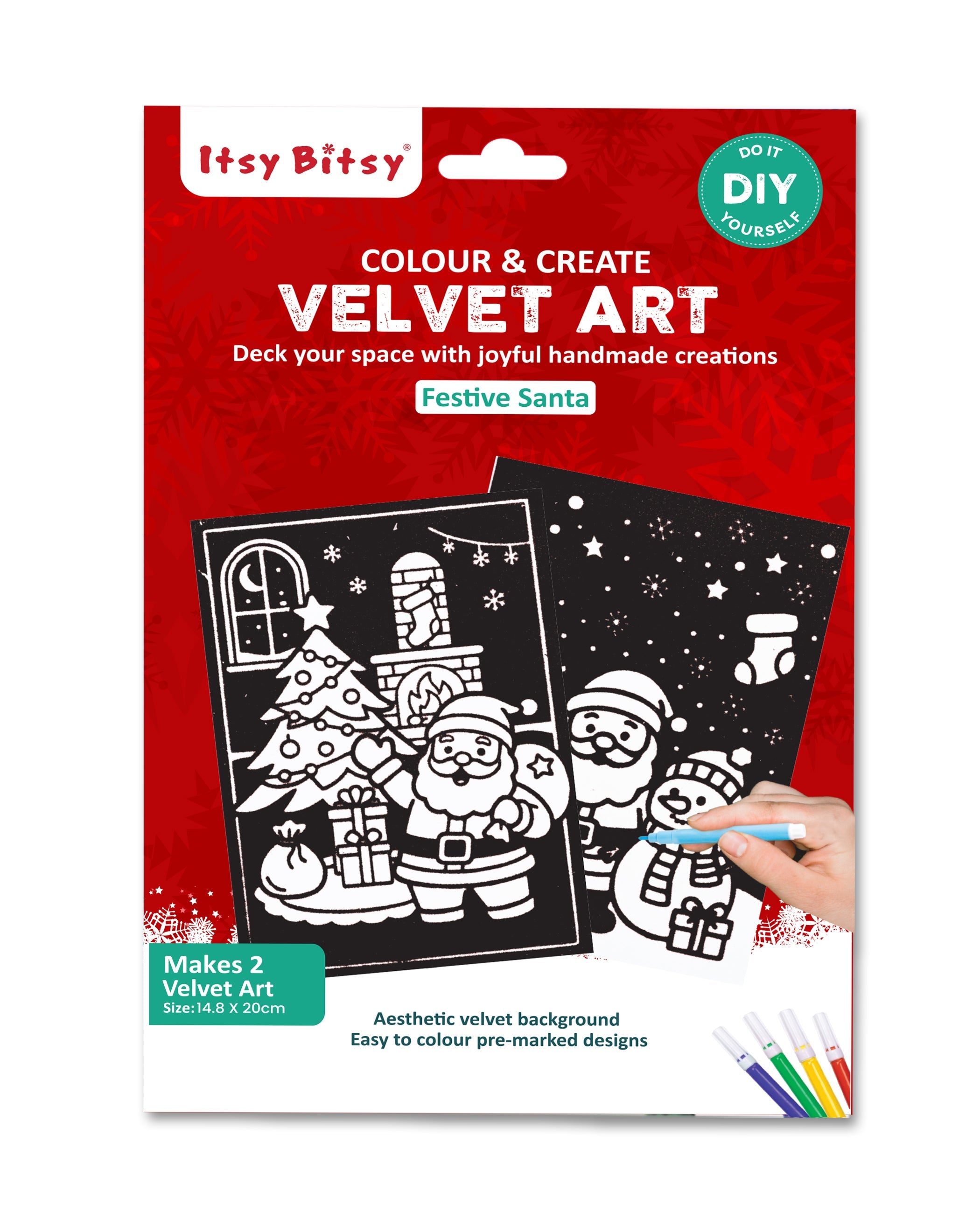 Christmas DIY Velvet Decor Kit Festive Santa Includes 12 Mini Sketch pens and 2 Velvet Boards Approx - 25.7 x16.7 x 2 cm 1Box