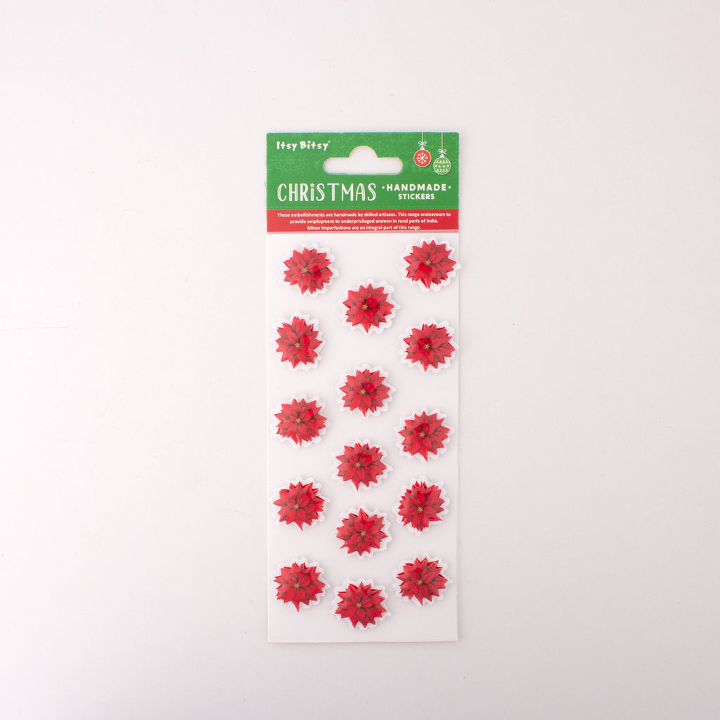 Handmade Resin Self Adhesive Stickers Glassy Poinsettia 15pc