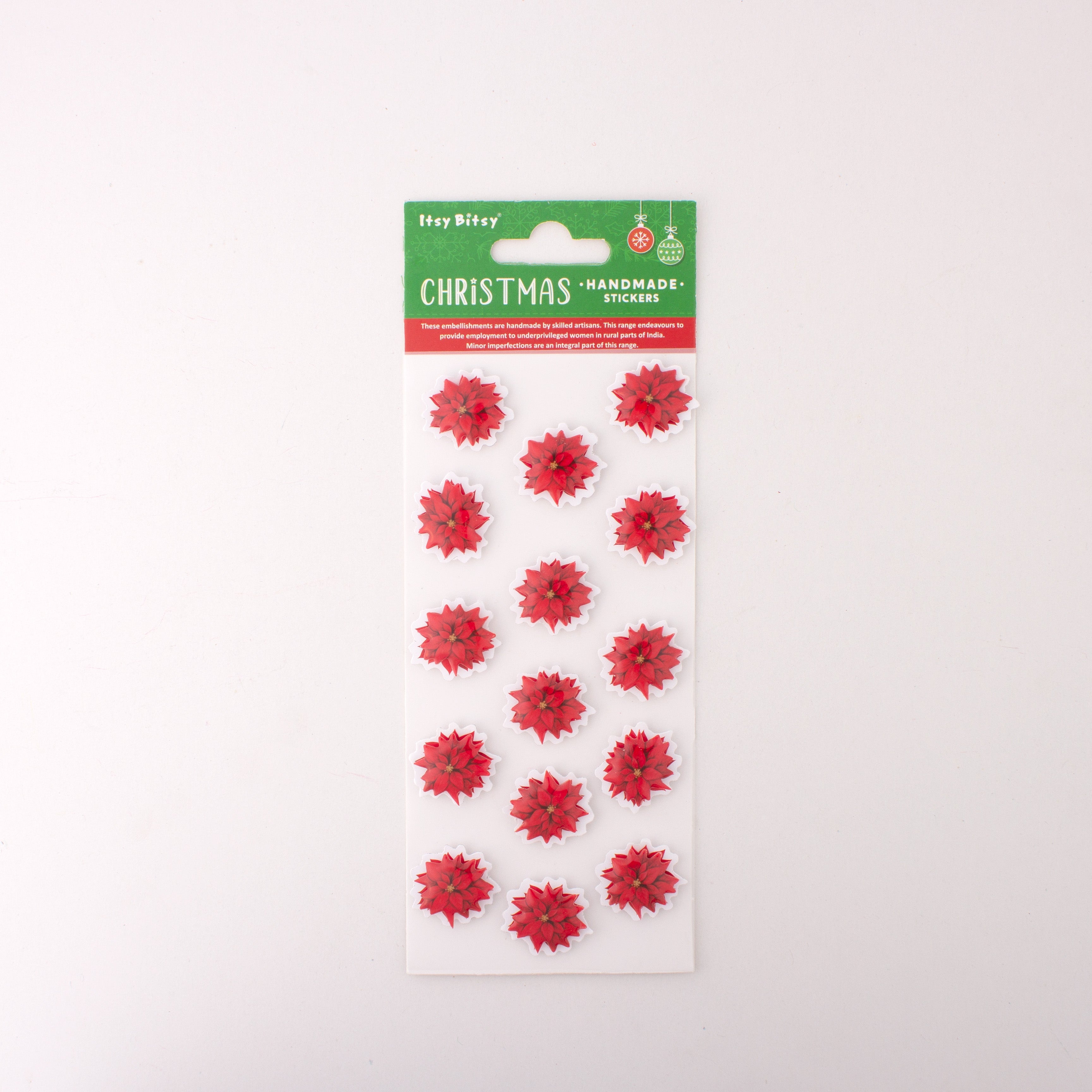 Handmade Resin Self Adhesive Stickers Glassy Poinsettia 15pc