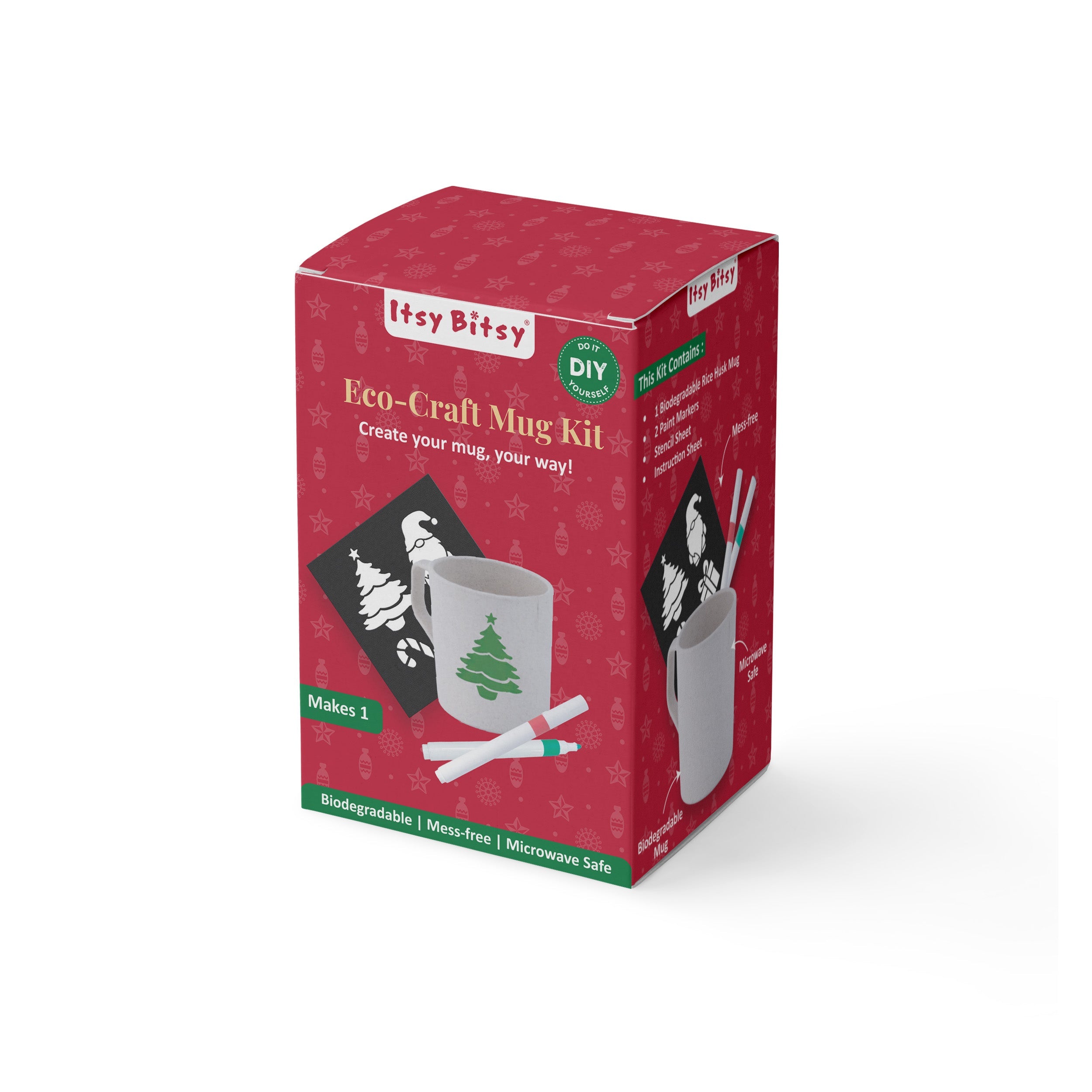 Christmas Eco Craft Mug Kit With Paint Markers and Stencil Sheet 1 Box