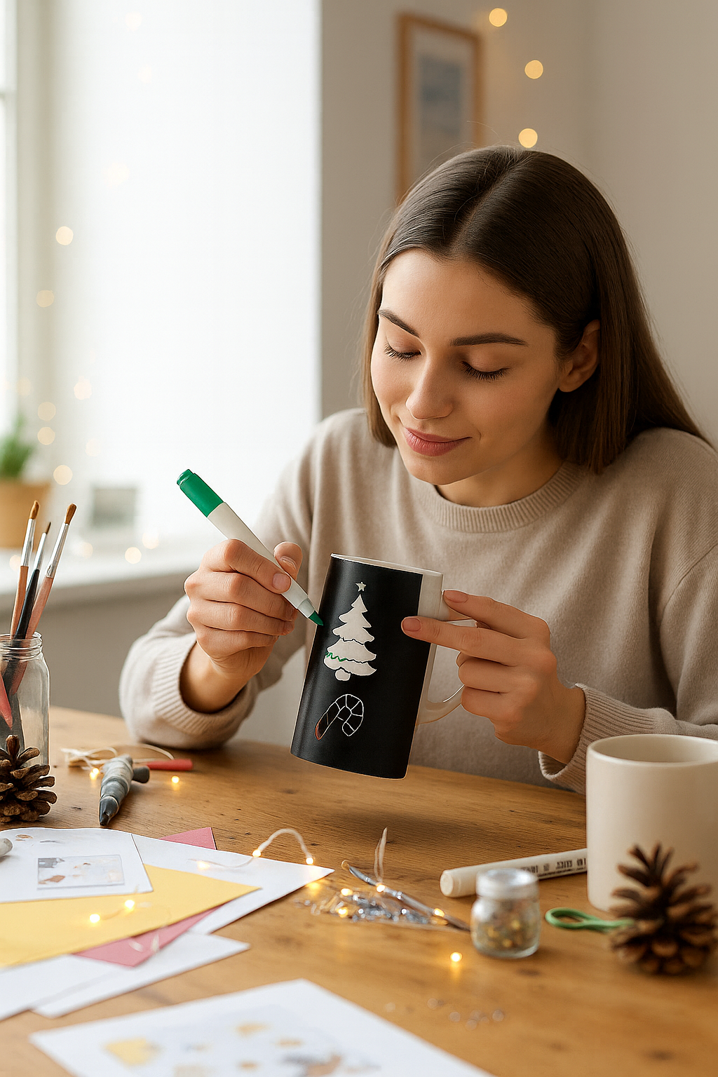 Christmas Eco Craft Mug Kit With Paint Markers and Stencil Sheet 1 Box