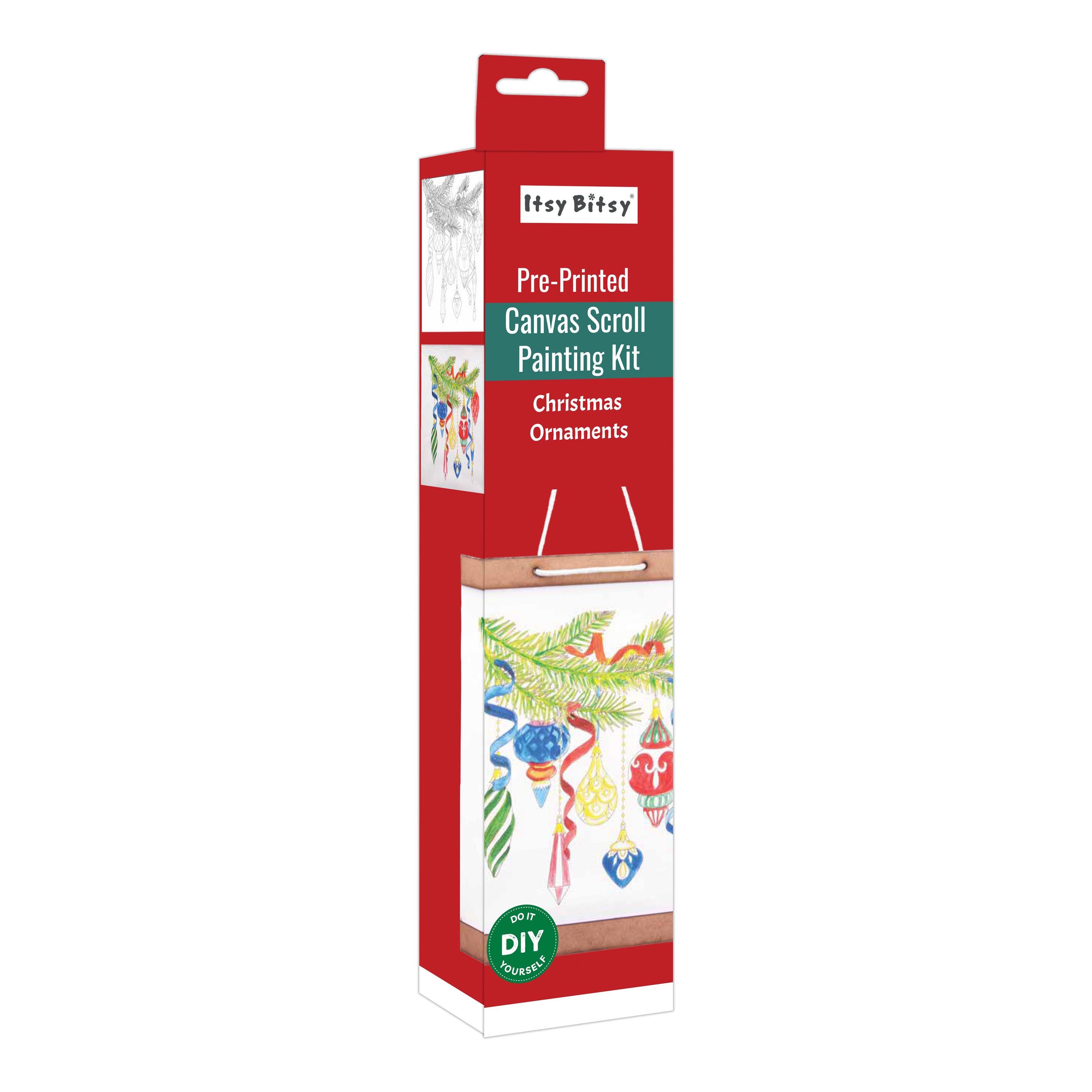 Pre-Printed Canvas Scroll Painting Kit Christmas Ornaments 9.5x10 inch 1Box
