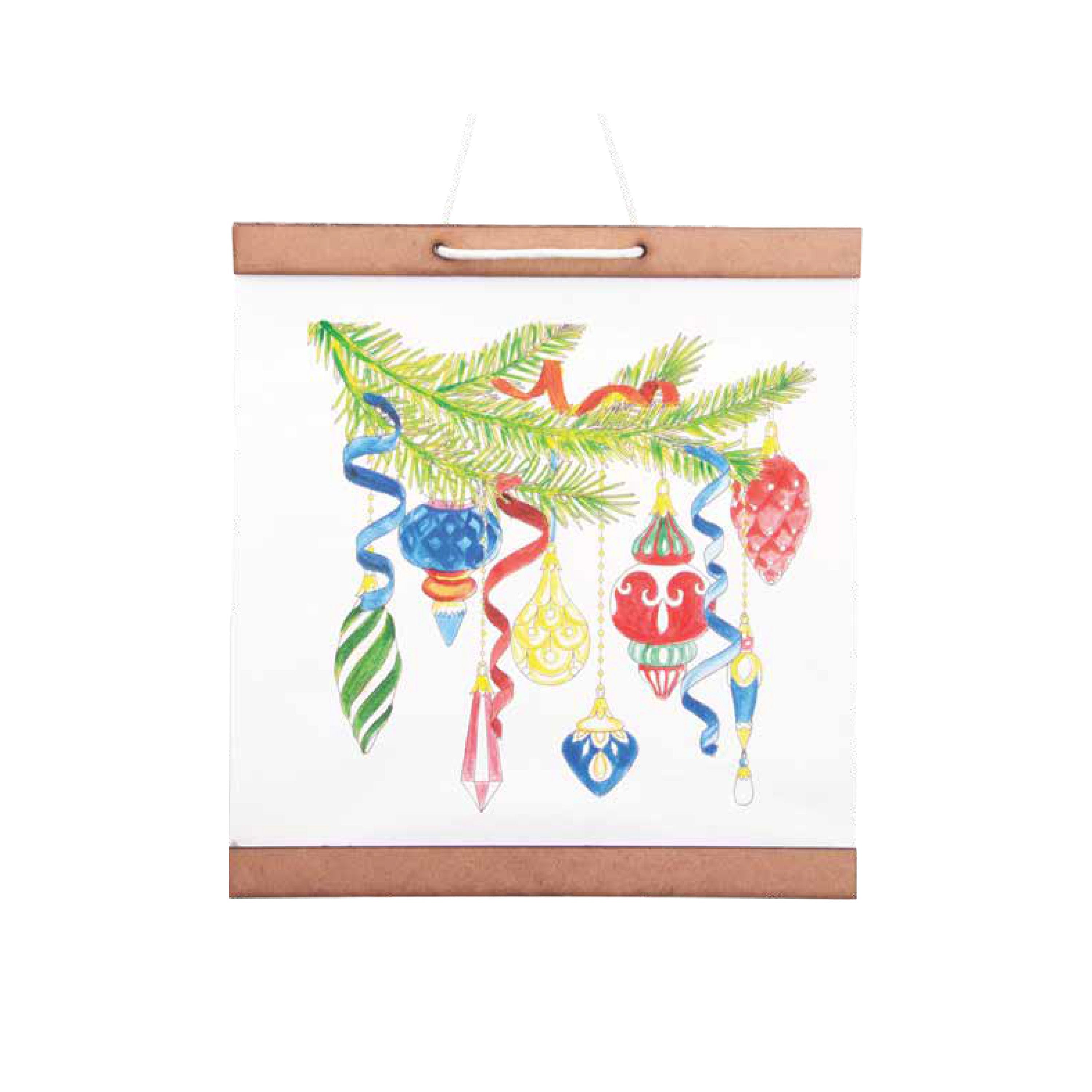 Pre-Printed Canvas Scroll Painting Kit Christmas Ornaments 9.5x10 inch 1Box