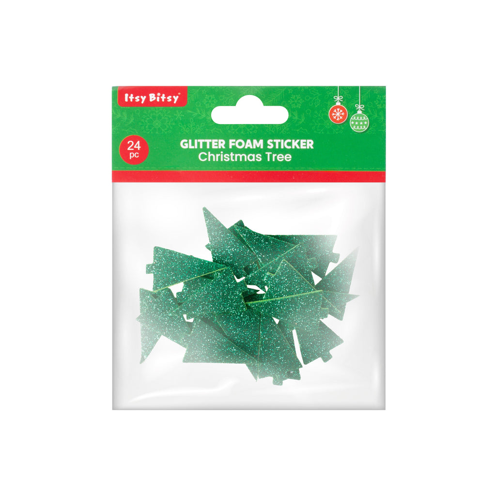 Christmas Self Adhesive Sparkle Fun Foam Shape Pine Green 24pc