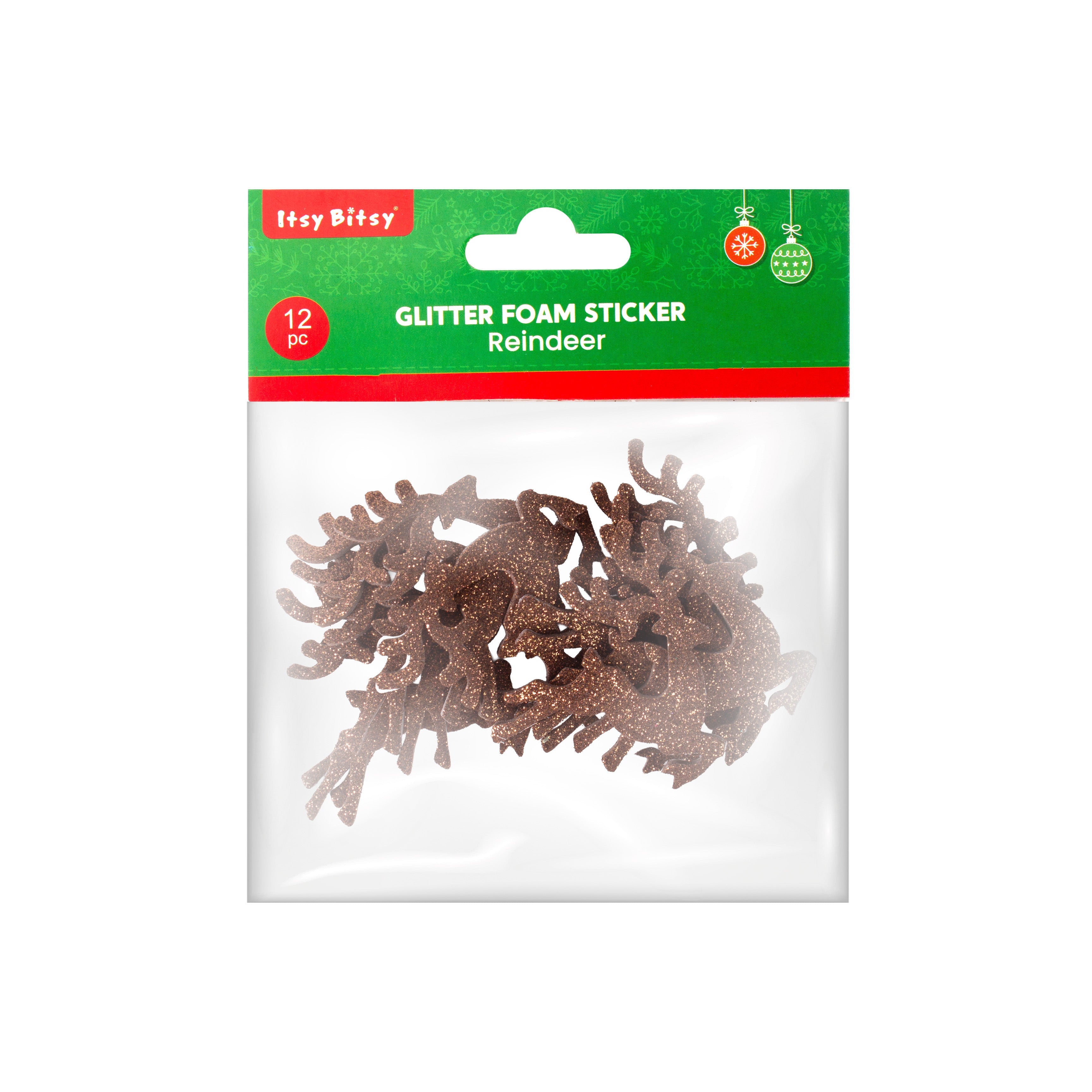 Christmas Self Adhesive Sparkle Fun Foam Shape Reindeer Bronze Shimmer 12pc