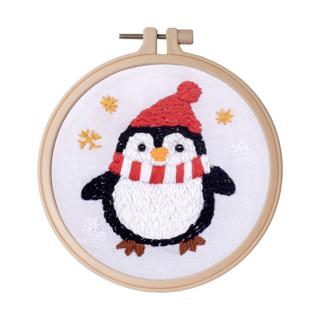 Christmas Embroidery Decor Kit Penguin & Poinsettia Makes-2 1Box