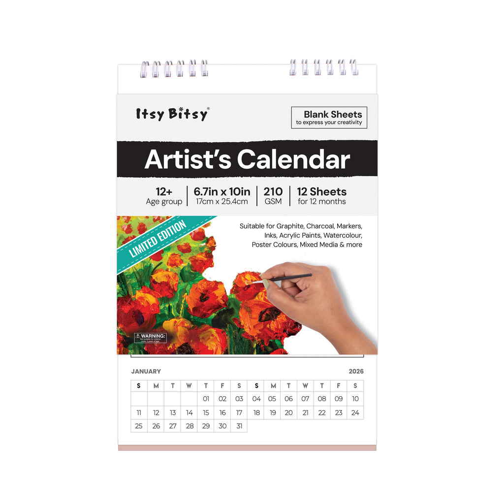 Artist's Desk Calendar 2026 Paint Sketch Draw 6.7 X 10inch 12 Sheets 1pc