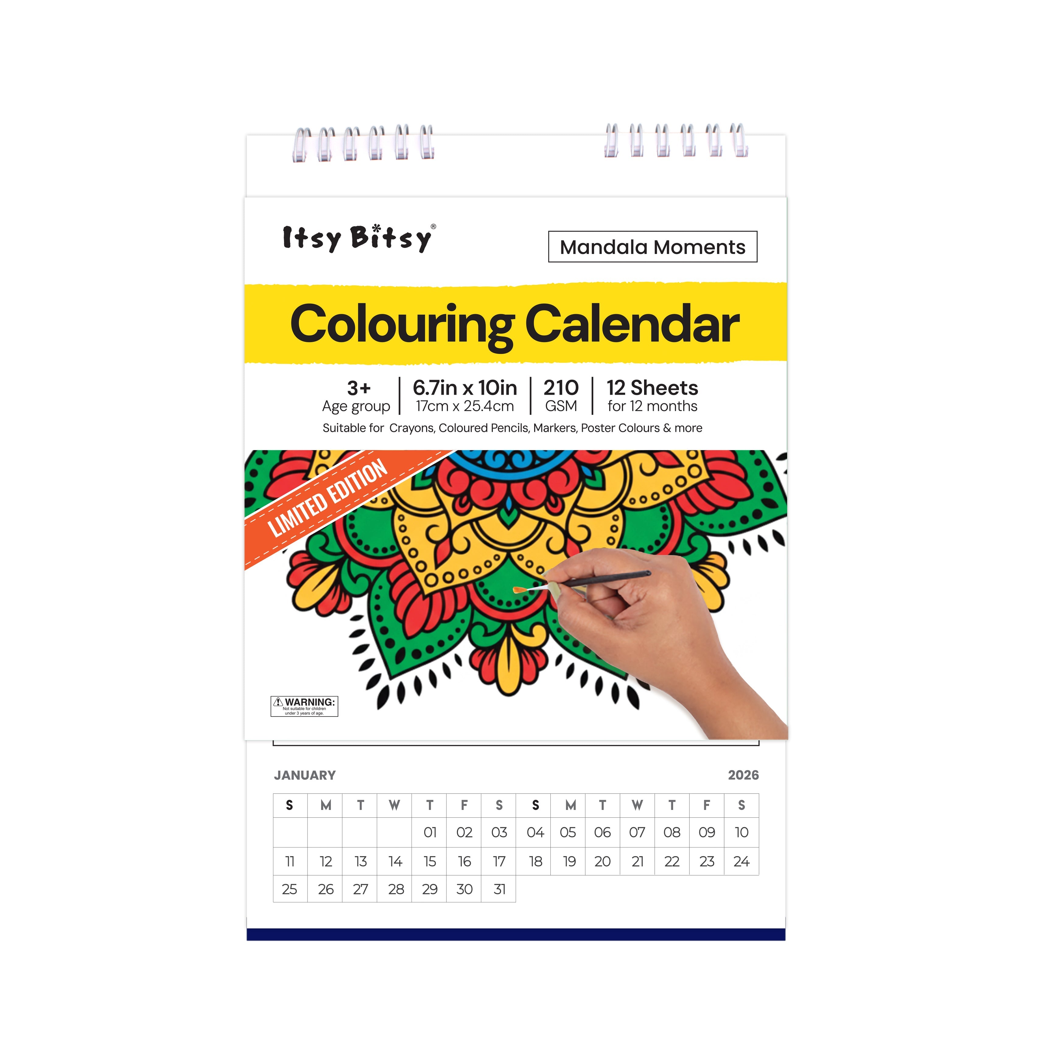 Colouring Desk Calendar 2026 Mandala Moments 6.7 X 10inch 12 Sheets 1pc