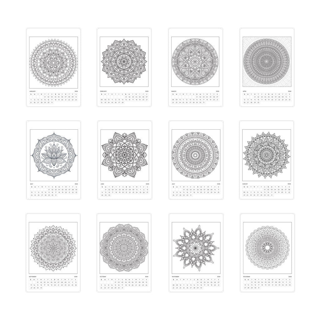 Colouring Desk Calendar 2026 Mandala Moments 6.7 X 10inch 12 Sheets 1pc
