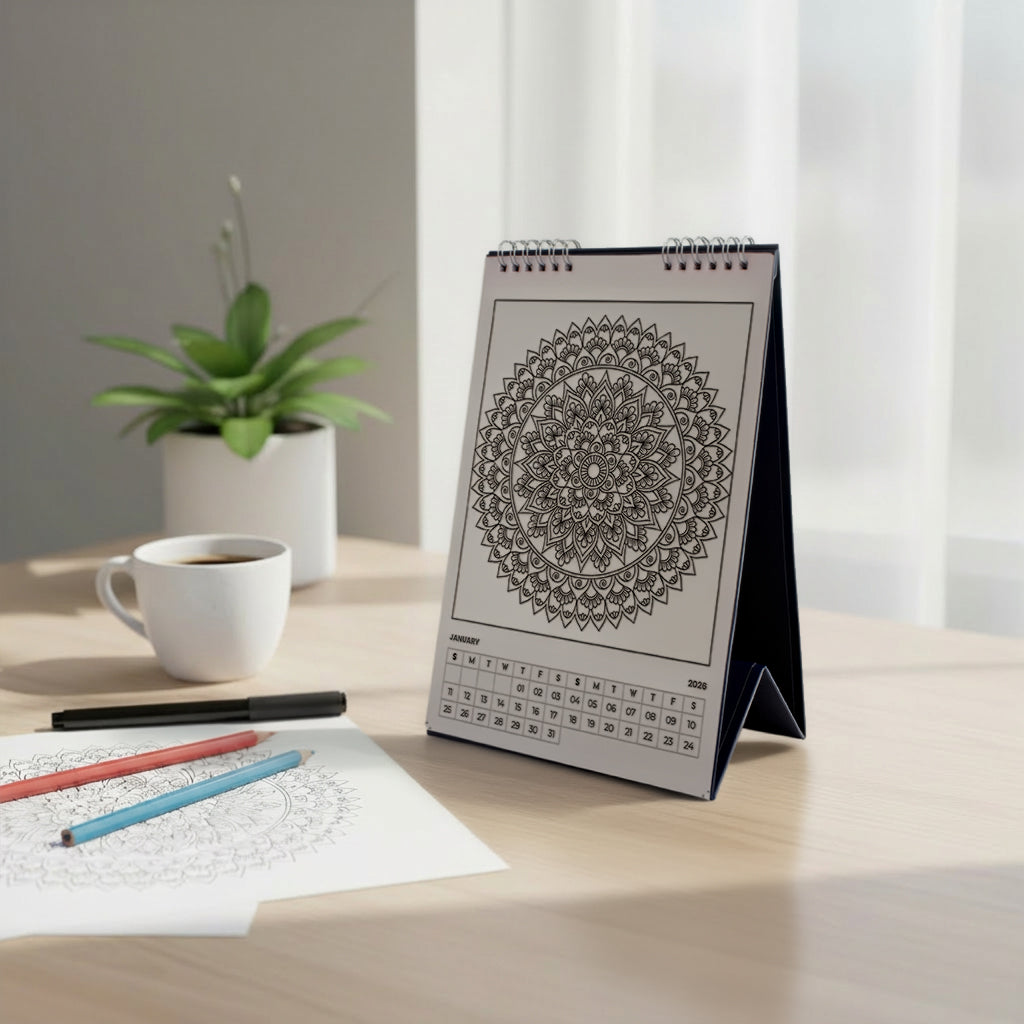 Colouring Desk Calendar 2026 Mandala Moments 6.7 X 10inch 12 Sheets 1pc