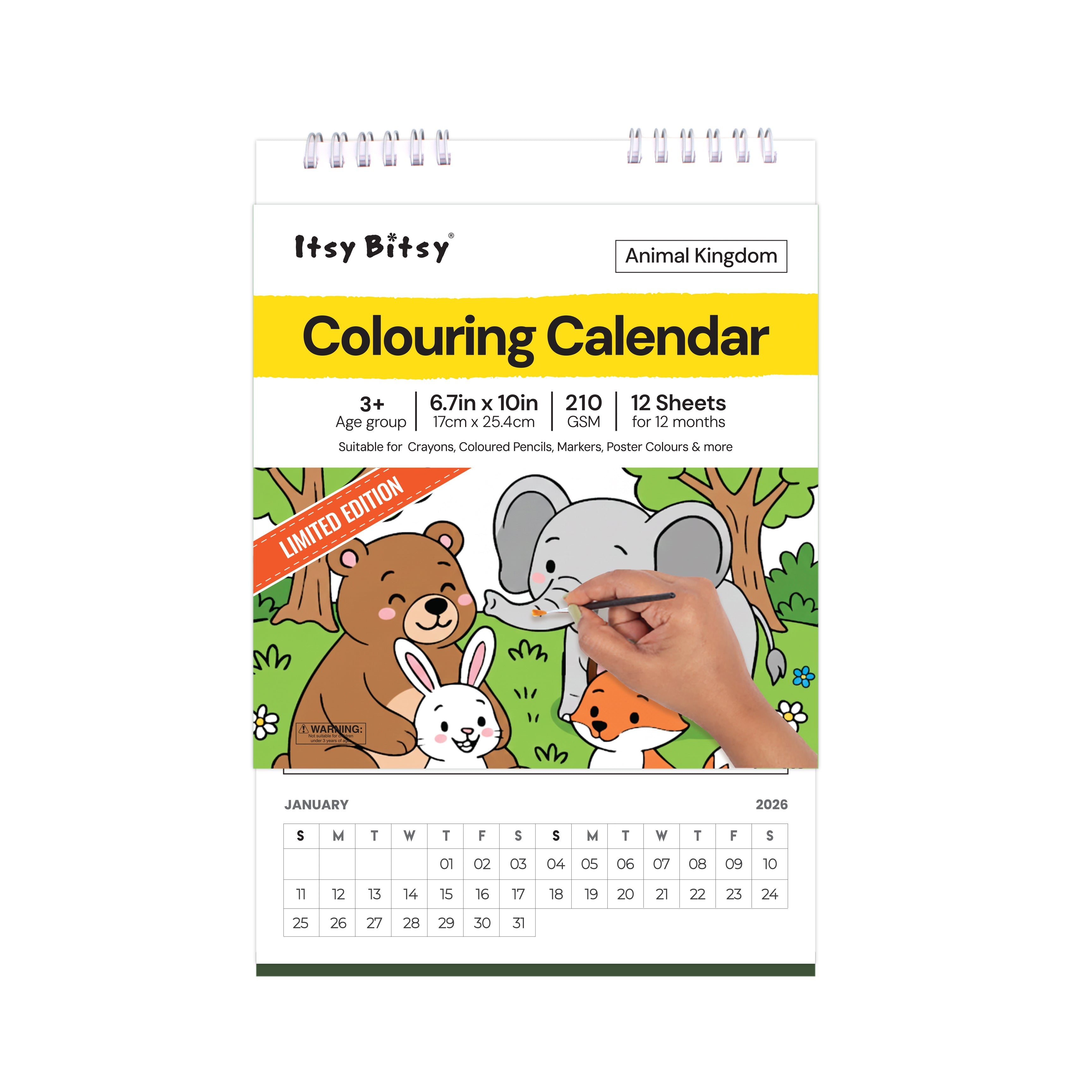Fun Colouring Calendar For Kids 2026 6.7 X 10inch 12 Sheets 1pc