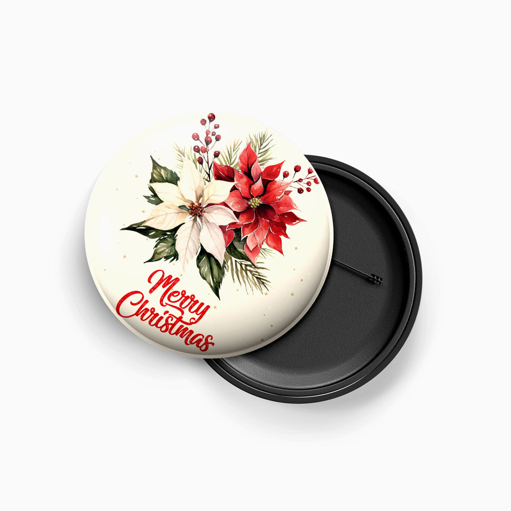 Christmas Metal Pin Badge Christmas Poinsettia 58mm Kids & Adults 1pc