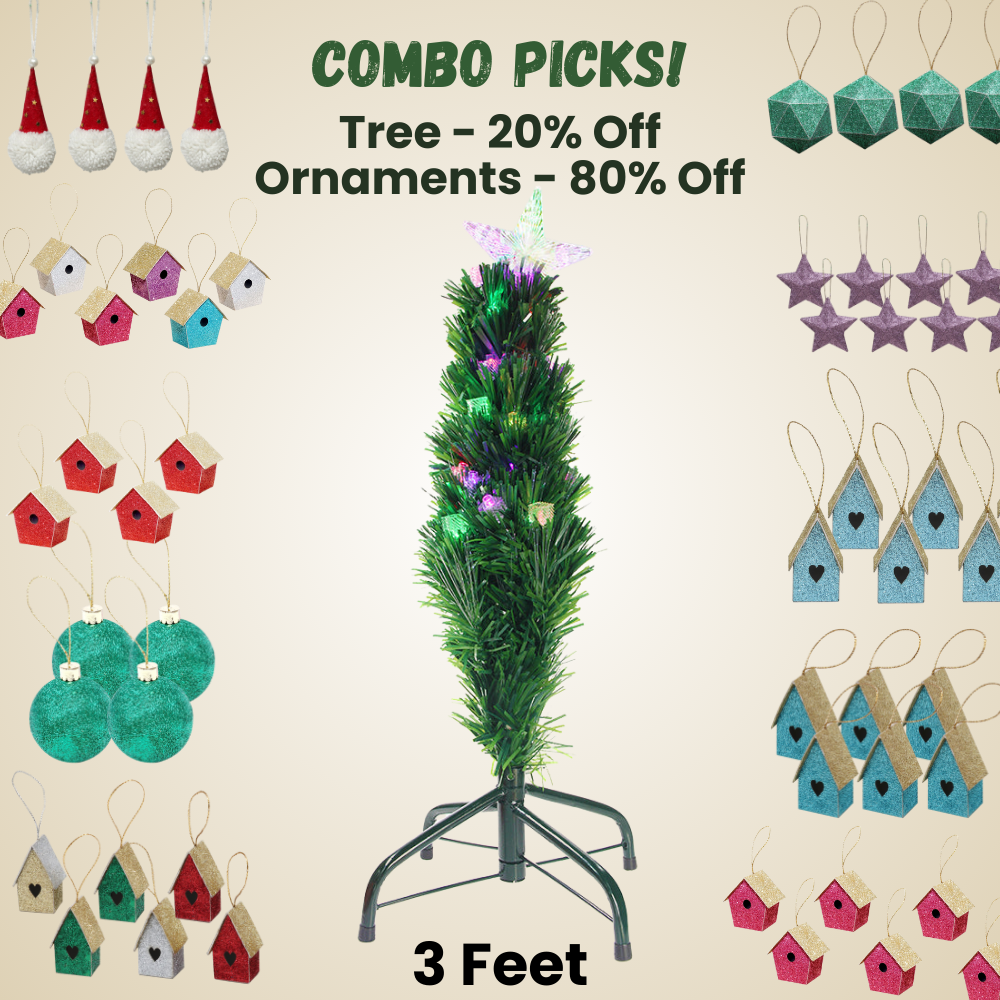 3 Feet - Christmas Tree with LED Star Lights 1pc  (Ornaments Combo)