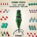 3 Feet - Christmas Tree with LED Star Lights 1pc  (Ornaments Combo)