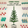3 Feet - Christmas Tree With Plastic Stand  (Ornaments Combo)