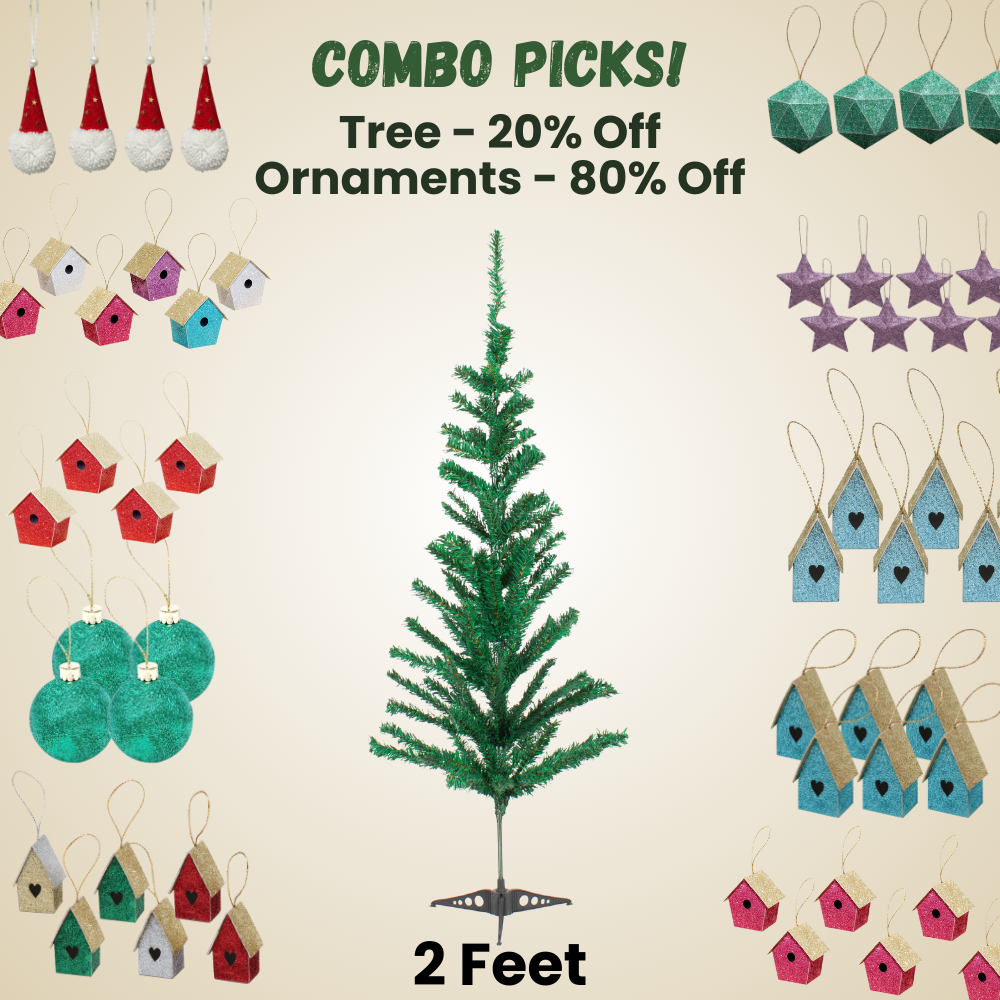 2 Feet - Christmas Festive Tree 50 Branches (60cm) 1pc  (Ornaments Combo)