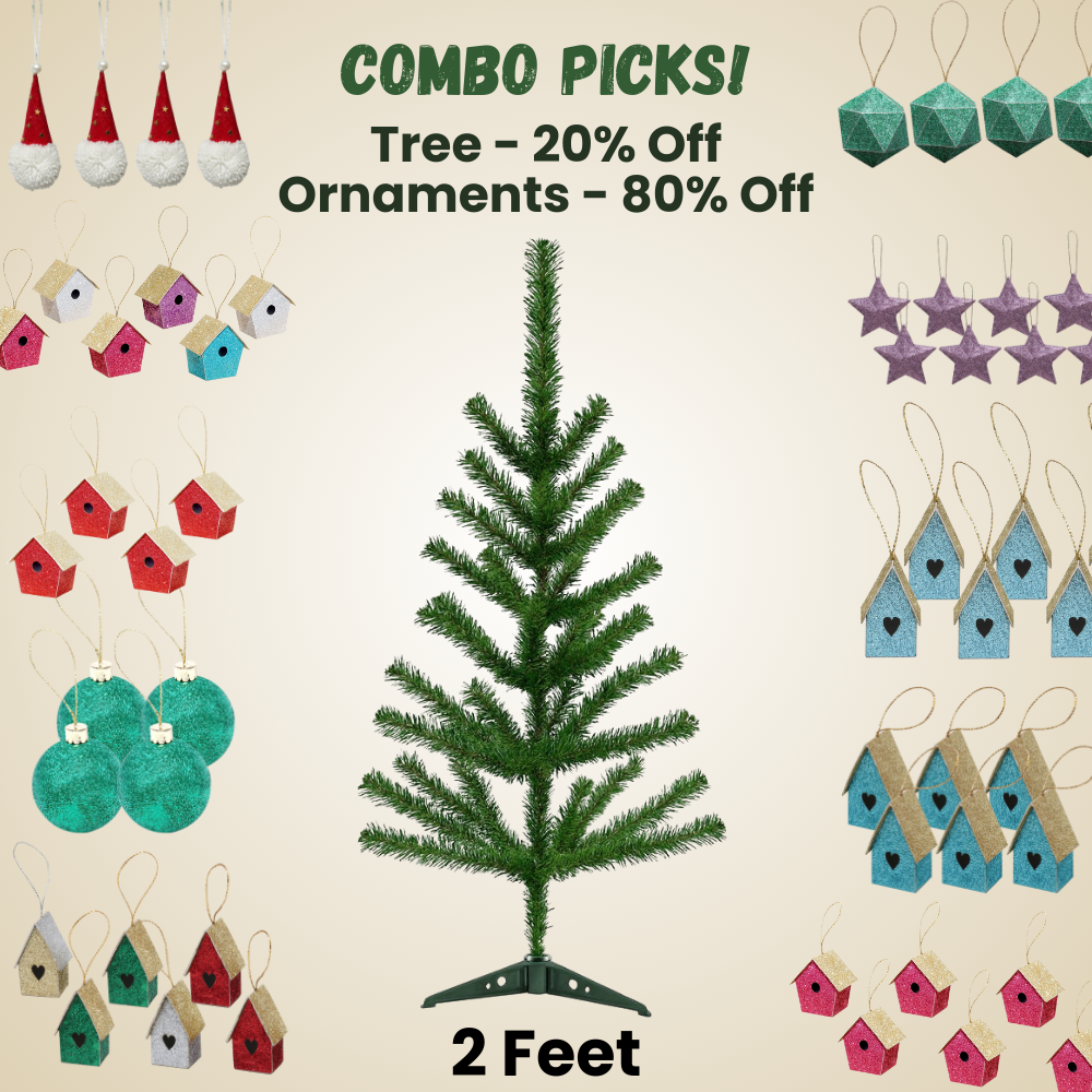 2 Feet - Christmas Tree With Plastic Stand 1pc  (Ornaments Combo)