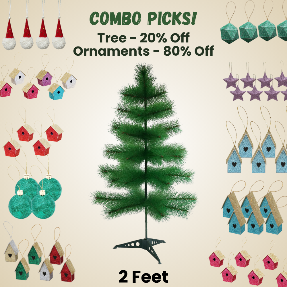 2 Feet - Christmas Pine Tree 1Pc  (Ornaments Combo)