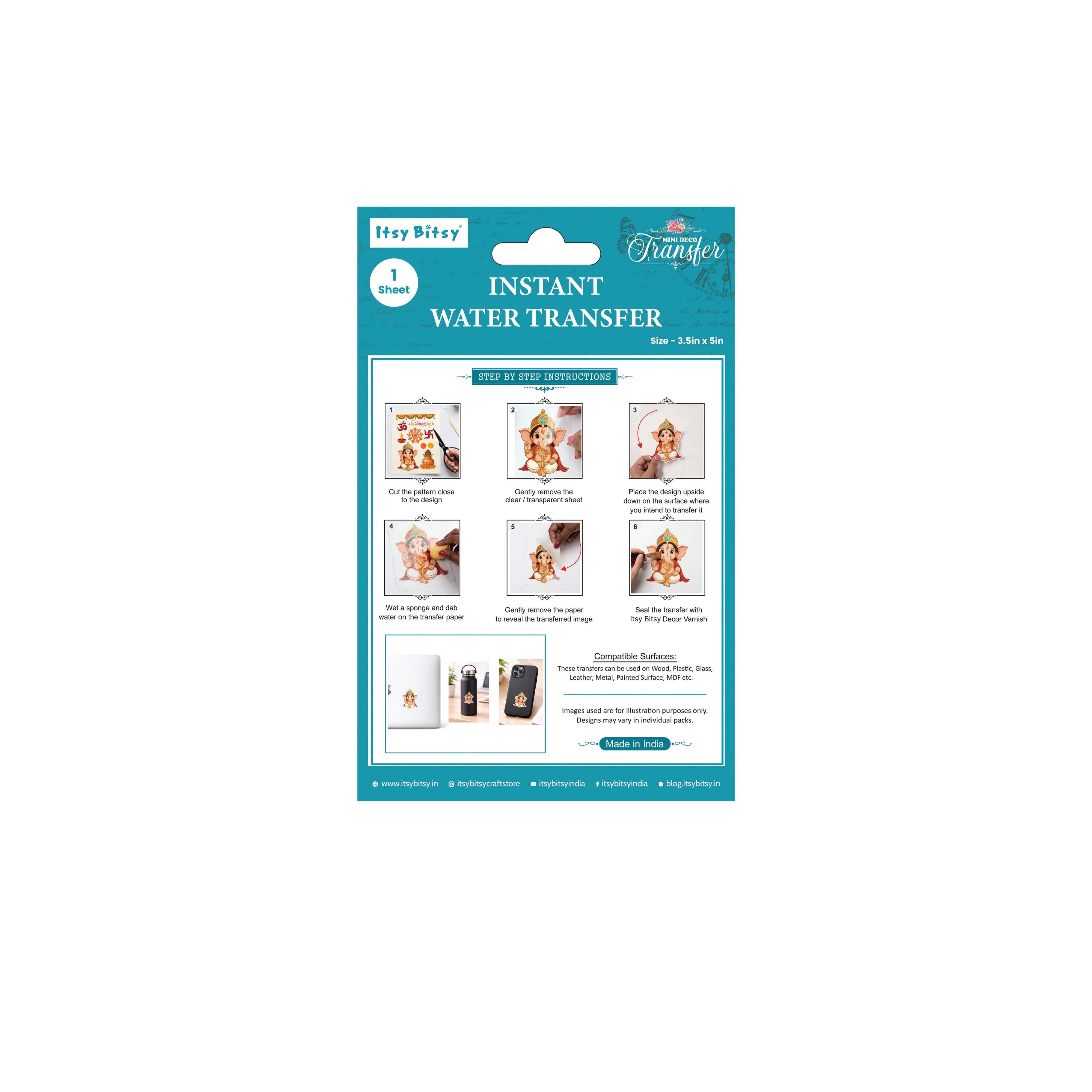 Mini Deco Transfer Sheet Shree Ganeshay Namah 3.25 x 4.75inch 1Sheet