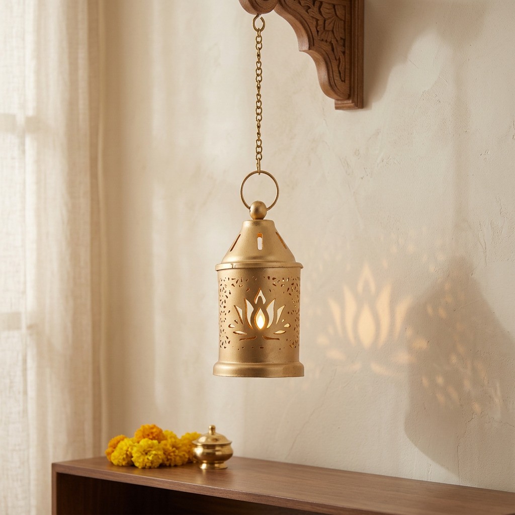 Metal Hanging Lantern Louts Gold 6.5 X 6.5 X 11cm 1pc