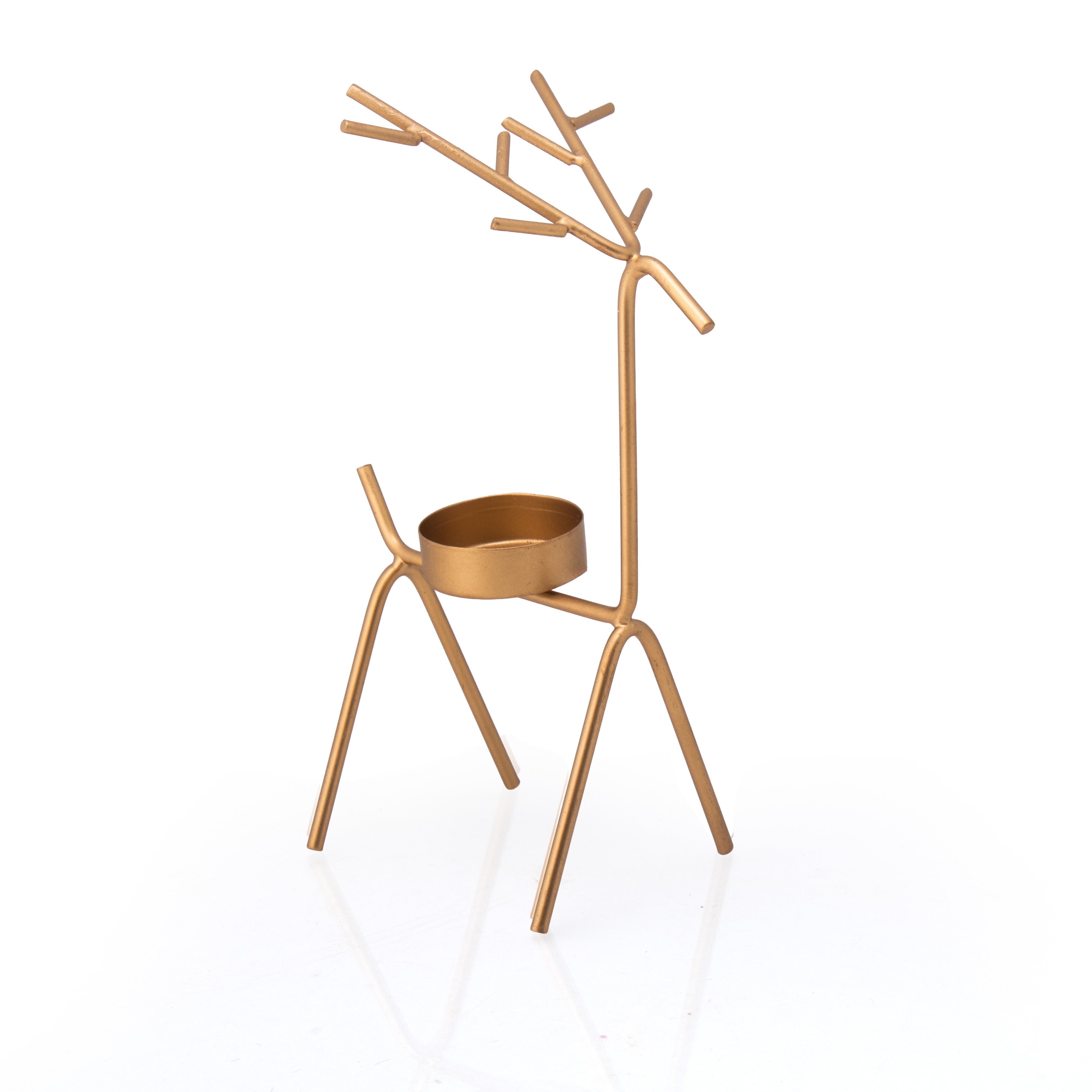 Metal Tealight Holder with Stand Reindeer Gold 12.5 X 7 X 20cm 1pc