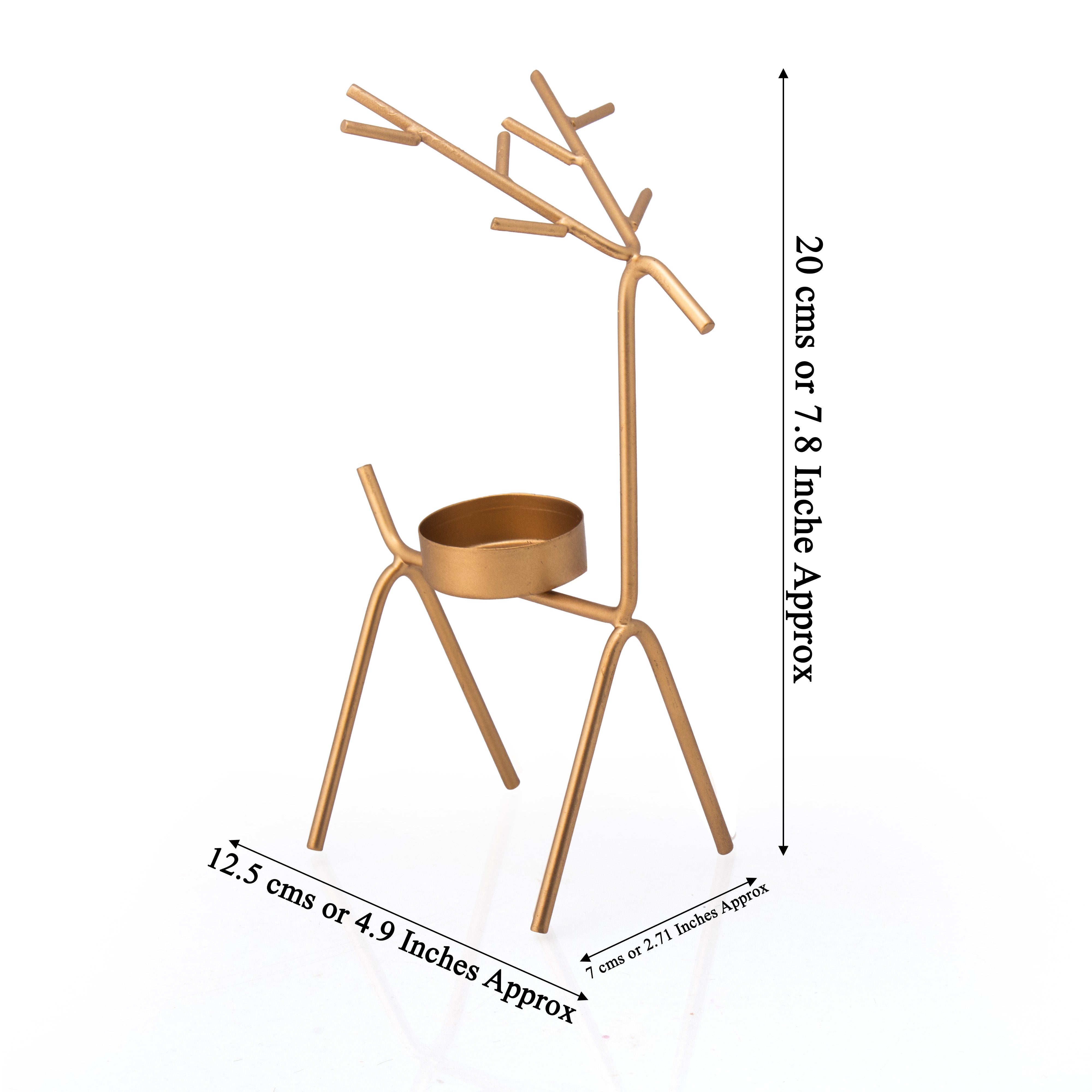 Metal Tealight Holder with Stand Reindeer Gold 12.5 X 7 X 20cm 1pc