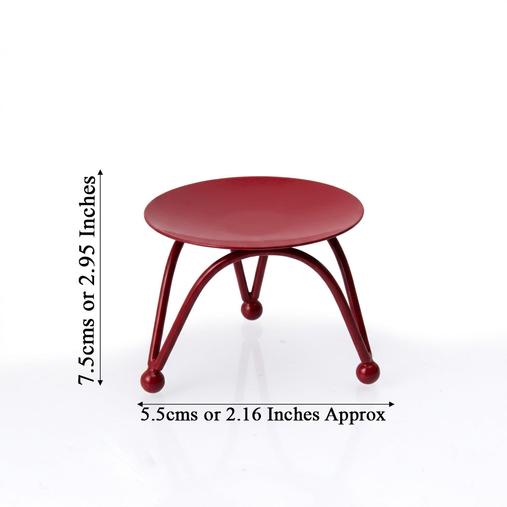 Metal Tealight and Diya Holder with 3 Legs Glow Table Red 7.5 X 7.5 X 5.5cm 1pc