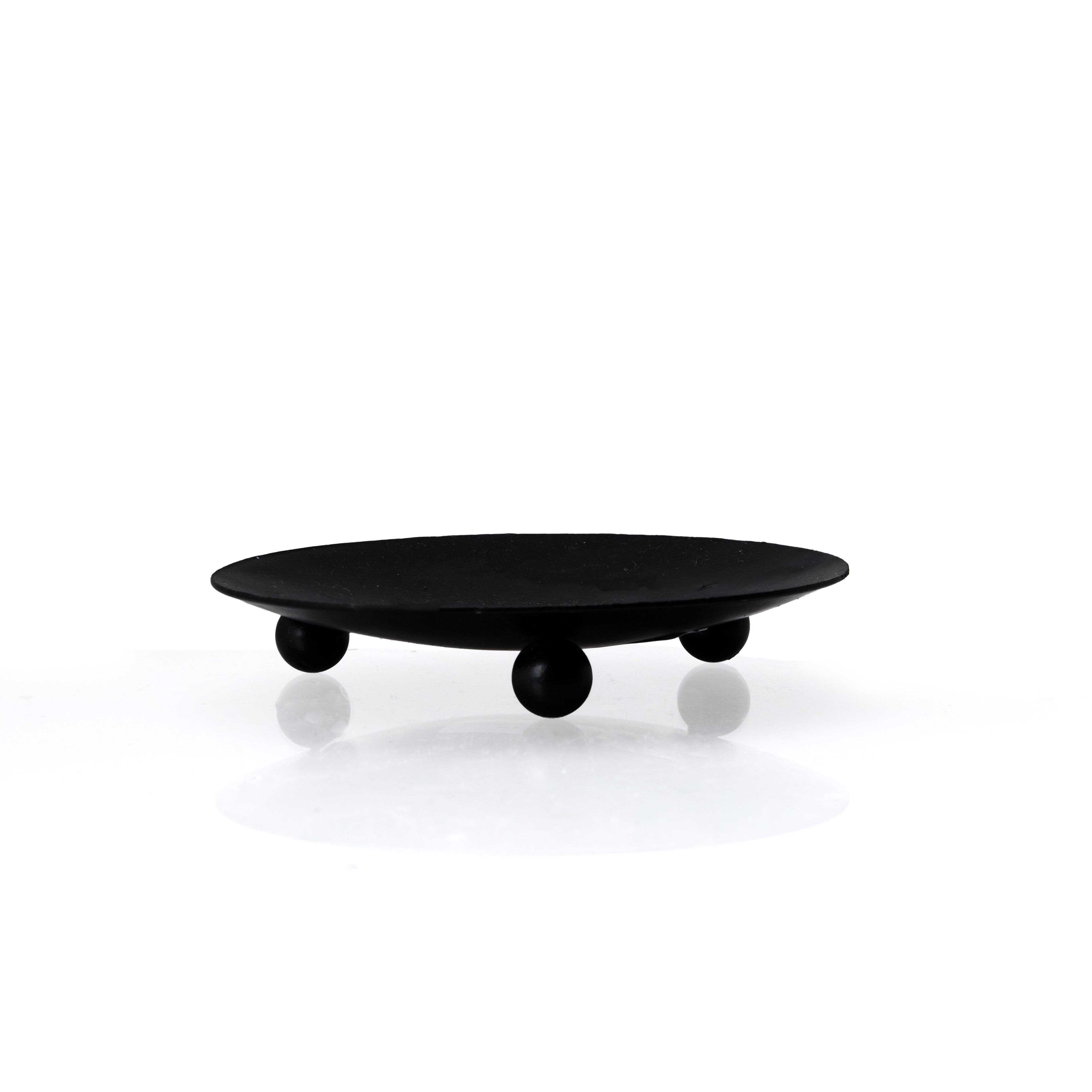 Round Ball Base Metal Candle Tray Black 9.5 X 9.5 X 1.75cm 1pc