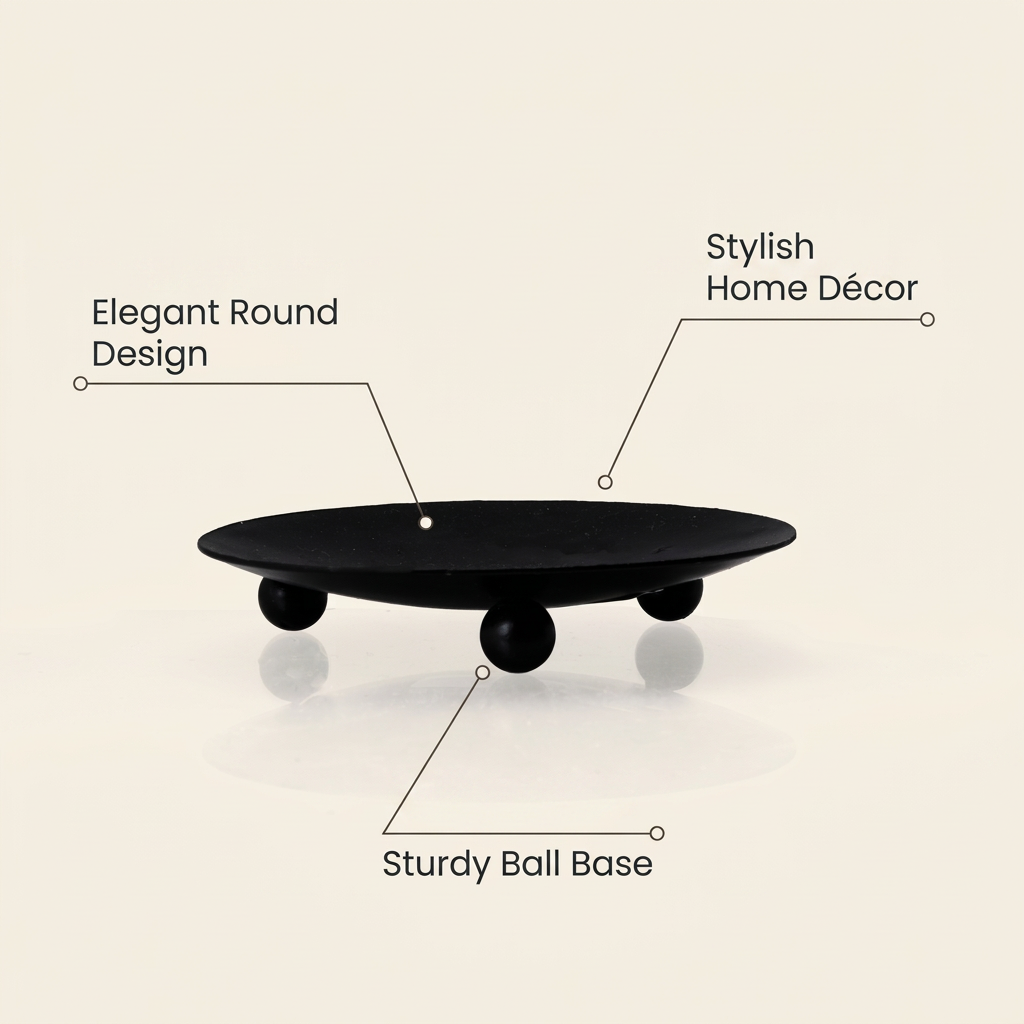 Round Ball Base Metal Candle Tray Black 9.5 X 9.5 X 1.75cm 1pc