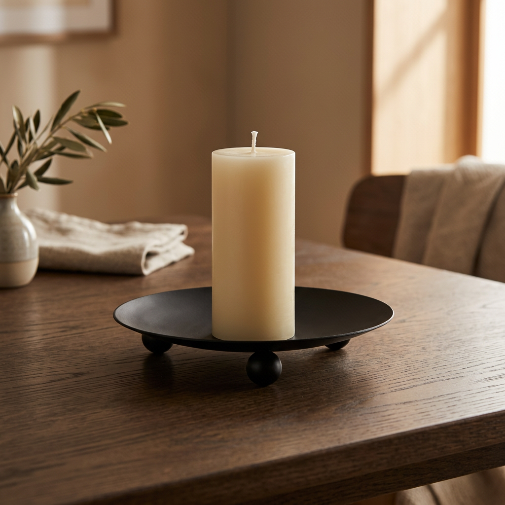 Round Ball Base Metal Candle Tray Black 9.5 X 9.5 X 1.75cm 1pc