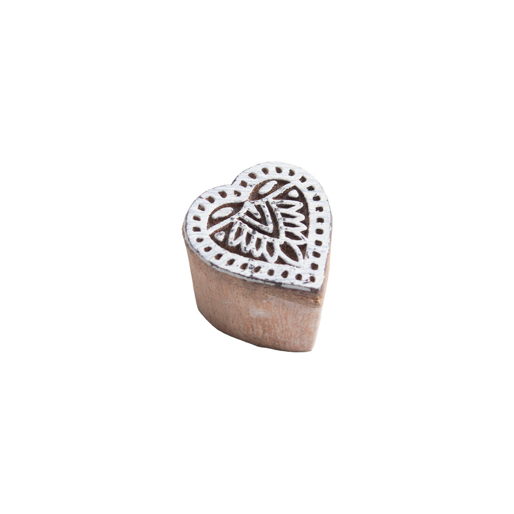 Hand Carved Wooden Printing Block Ethnic Heart W 1 inch X L 1 inch 1pc