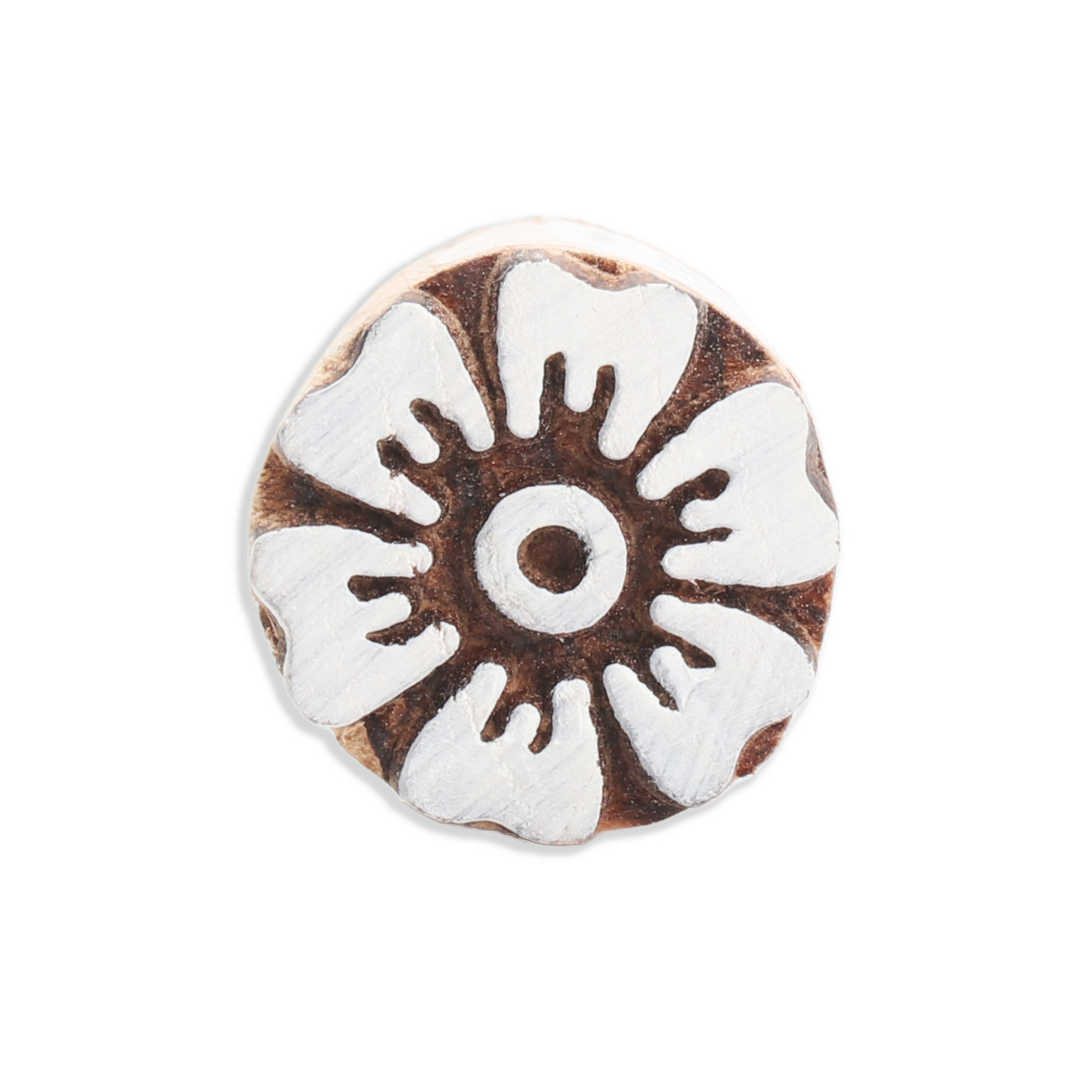 Hand Carved Wooden Printing Block Bloom Ethnic 1 inch Dia 1pc