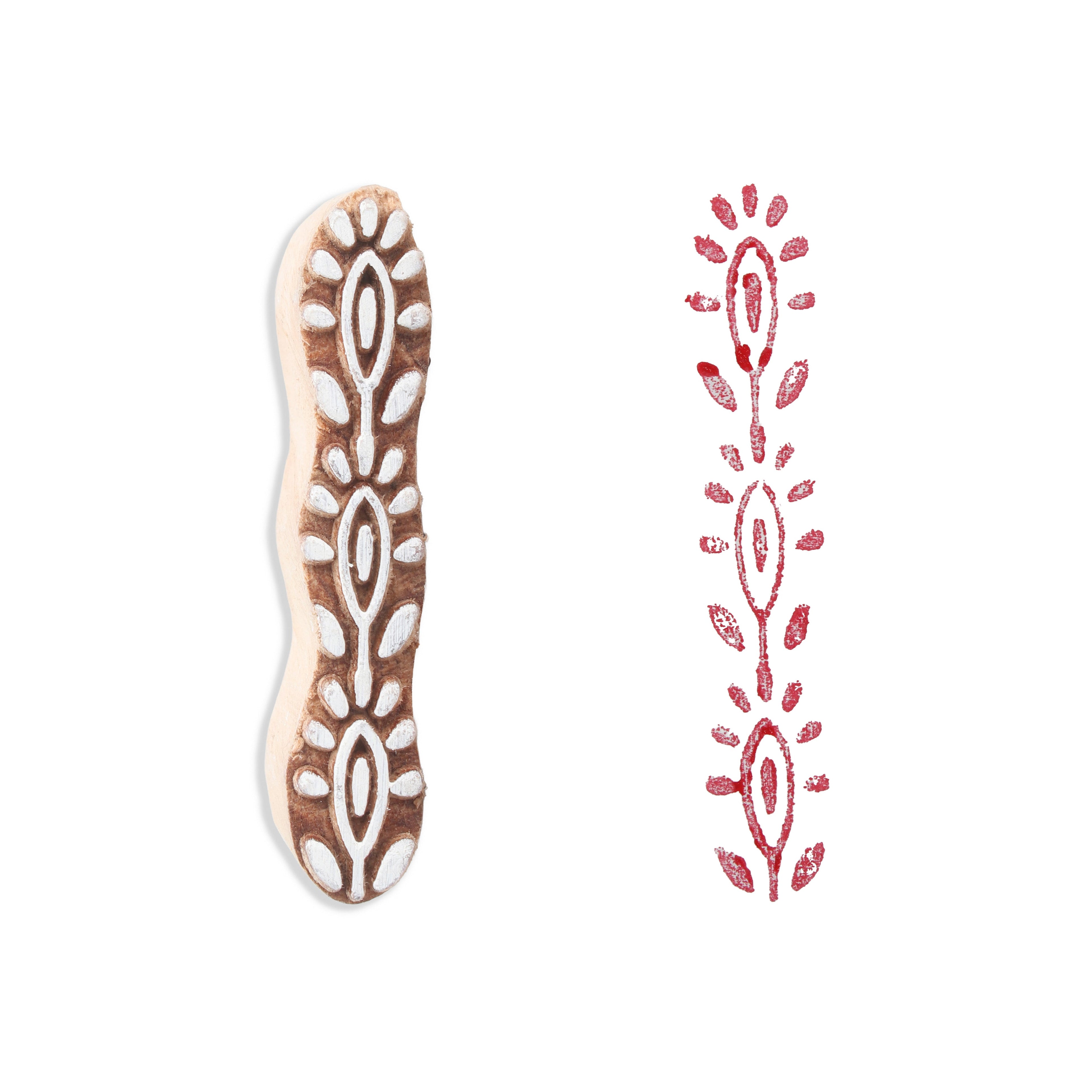 Hand Carved Wooden Printing Block Wildflower Border L 3inch 1pc